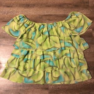 Chiffon layered on/off shoulder summer top